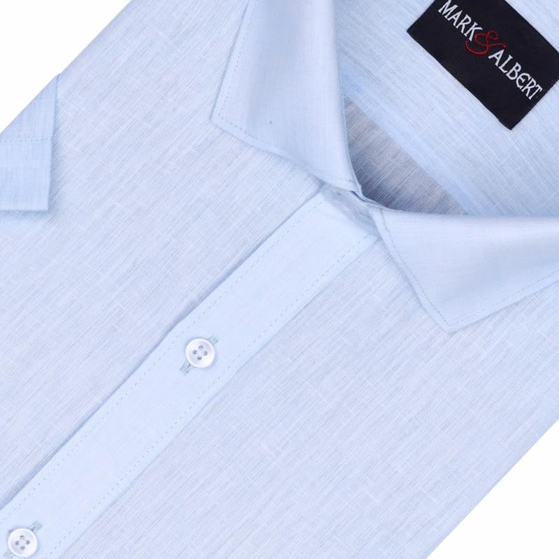 Image of MARK & ALBERT Men's Half Sleeve Pure Linen White Shirt