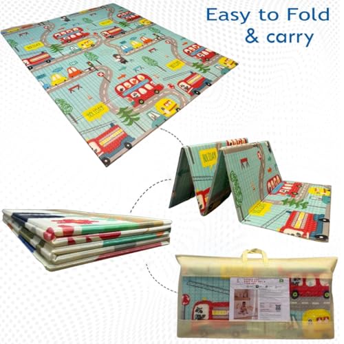 Image of Premium Baby Play Mat, Reversible, Soft, Easy to Clean, Learning & Playing Carpet, Crawling Play Mat, Non-Slip, Waterproof-Portable-Outdoor /Indoor Use | Foam Play Mat for Babies, Toddlers Multicolor (Aeroplane-Car Road)
