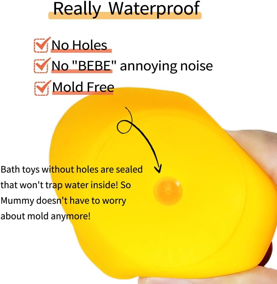 Rubber Duck No Hole, Kalafona Mold Free Rubber Duckies Without Hole, Waterproof Baby Bath Toy for Kids,Bath & Pool Play, Birthday Party Favor in Bulk