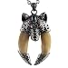 HZMAN Mens Metal Wolf Head and Real Teeth Pendant Necklace Stainless Steel chain (D")