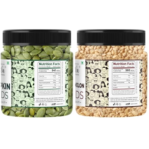 Image of LILA DRY FRUITS Pumpkin Watermelon Seeds Combo 500g (250g Each) | Pumpkin Seeds & Watermelon Seeds for Snacking, Smoothies, and Salads | Ready-to-Eat Superfoods | Superseeds Perfect for Gifting