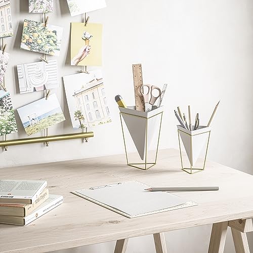 Umbra 1004372-524 Trigg Desktop Planter Vase & Geometric Container-For Succulent, Air, Mini Cactus, Faux Plants And More, Desk, White/Brass thumb #10