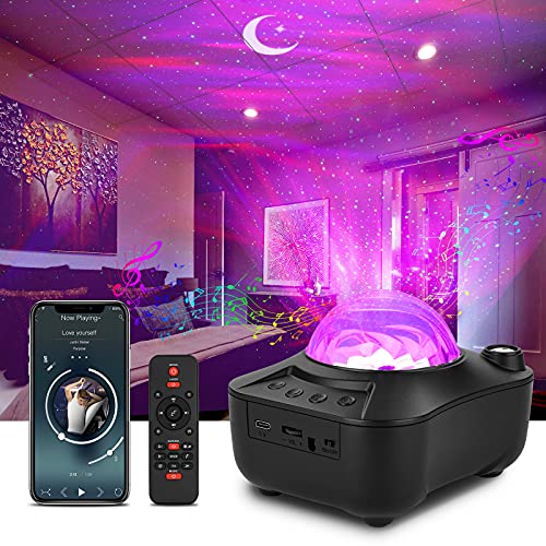 ABsuper Projecteur ciel étoilé Aurora Moon 3 en 1 - Projecteur d'étoiles - Veilleuse LED - Avec bruit blanc - Haut-parleur Bluetooth - Cadeau pour bébé - Enfants - Adultes - Fête de Noël Cover