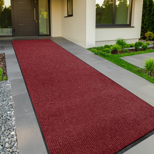Image of MaxMat Oversized Rubber Door Mat - Heavy Duty, Waterproof, Low-Profile, Easy to Clean, Commercial Floor Mat (4 x 16 Feet, red, MXM-RIB0316BK)