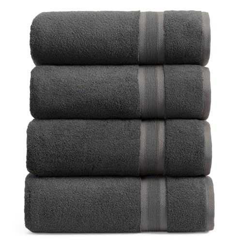 Springtree Home Luxury Viscose from Bamboo Bath Towel Set of 4 | 35% Viscose from Bamboo - 65% Cotton | Absorbent Quick-Dry Towels for Bathroom | Oeko-TEX Standard 100 Cotton | Iron Grey