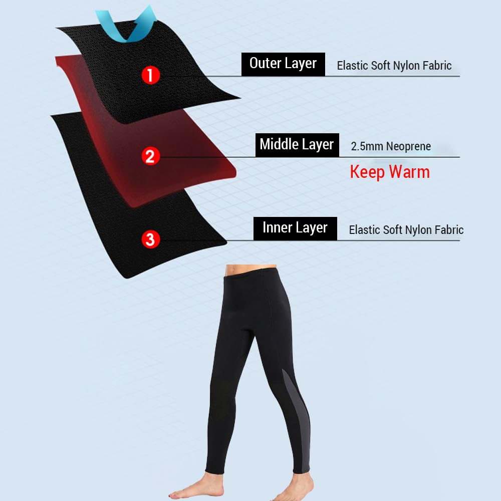 Jemora Pantalon de Combinaison en néoprène 3mm pour Hommes, Pantalon de Surf, Garde au Chaud, Pantalon de plongée pour la Natation, Le Surf et la plongée