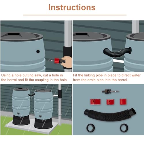Rain-Barrel-Connector-Kit--Link-2-Rain-Water-Barrels-to-Store-More-Rainwater-for-Outdoor-Rain-Water-Barrels-with-Hose-and-2-Gaskets-and-3-Hole-Saw