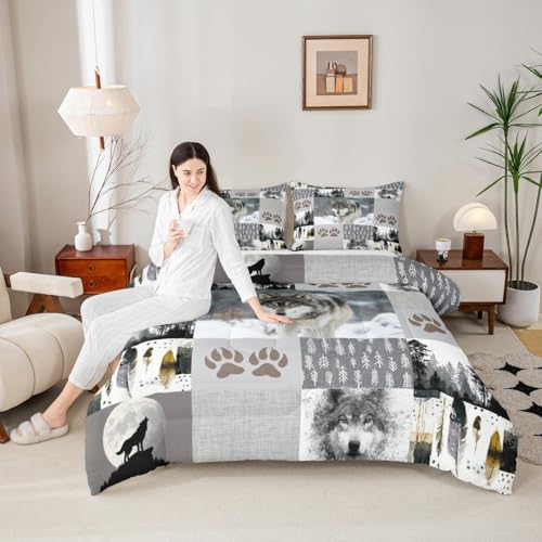Parure de lit couette loup pour chambre enfant et ado en patchwork - 4