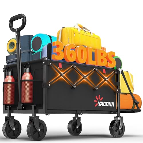 Yozoia 360LBS Heavy-Duty Wagons Carts Foldable 120L Collapsible Wagon Cart with Wheels and Tailgate, Folding Utility Wagon Carts for Groceries, Outdoor Camping, Shopping, Beach, Garden