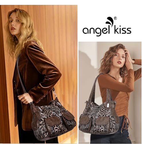 Image of Purses Women Handbags Large Double Zipper Multi Pocket Washed Shoulder Bags Purse with compartments Designer