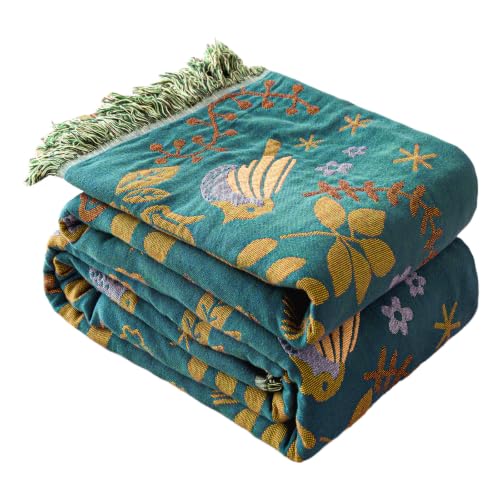 Image of MSGKV Boho Throw Blanket 60 inchx80 inch 100% Cotton Bird Quilt for Bed & Couch