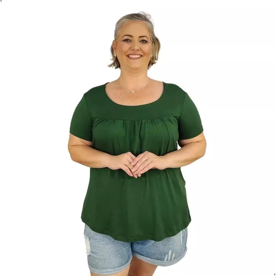 Blusa Feminina Moda Evangélica Plus Size Senhora Manga Curta