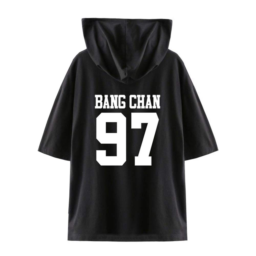 Maisley Bang_black Hooded Tshirt Kpop Yellow Wood Short-Sleeved Changbin Hyunjin Felix Seungmin Jeongin Jisung Minho Woojin Bangchan Tee Shirt Fashion Wild Color Matching Straykids New Casual T-Shirt
