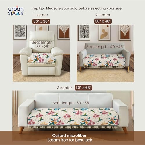 Image of Urban Space 2 Seater Microfiber Quilted Sofa Cover mat with Tassels, Non-Slip Sofa Protector, Easy Care & Machine Washable Cover, Sofa Seat Runner for Couch for Living Space (2 Seater - Bloomingdale)