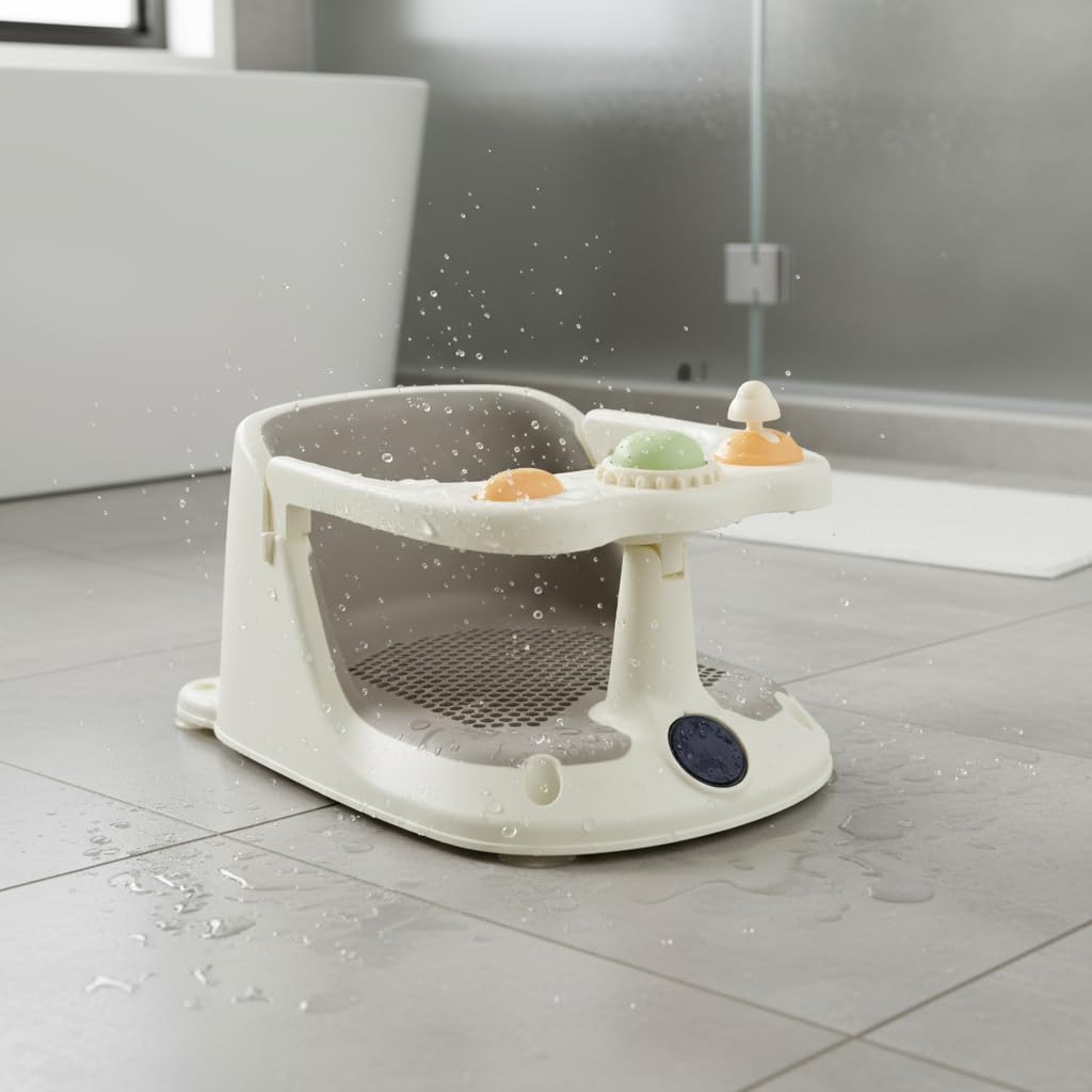 Seggiolino da bagno per bambini con termometro, antiscivolo, con monitoraggio della temperatura dell'acqua in tempo reale per proteggere dalle scottature, per il bagno sicuro dei neonati