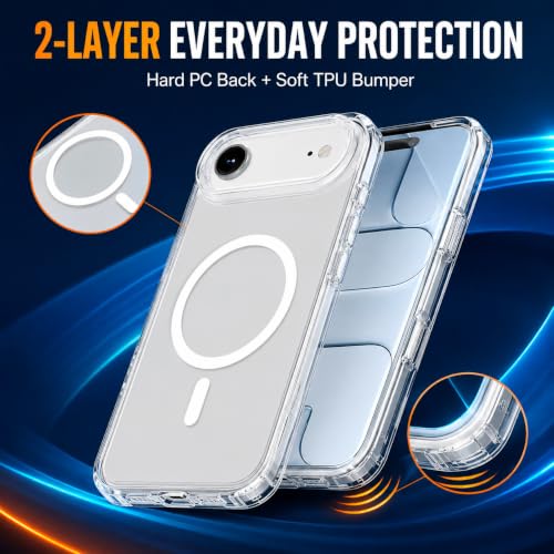Image of MAGA Back Case Cover for Apple iPhone 17 Air, Crystal Clear Magnetic Case Compatible with MagSafe, Hybrid Hard PC Back & Soft TPU Bumper, Shockproof Protective Cover - Clear