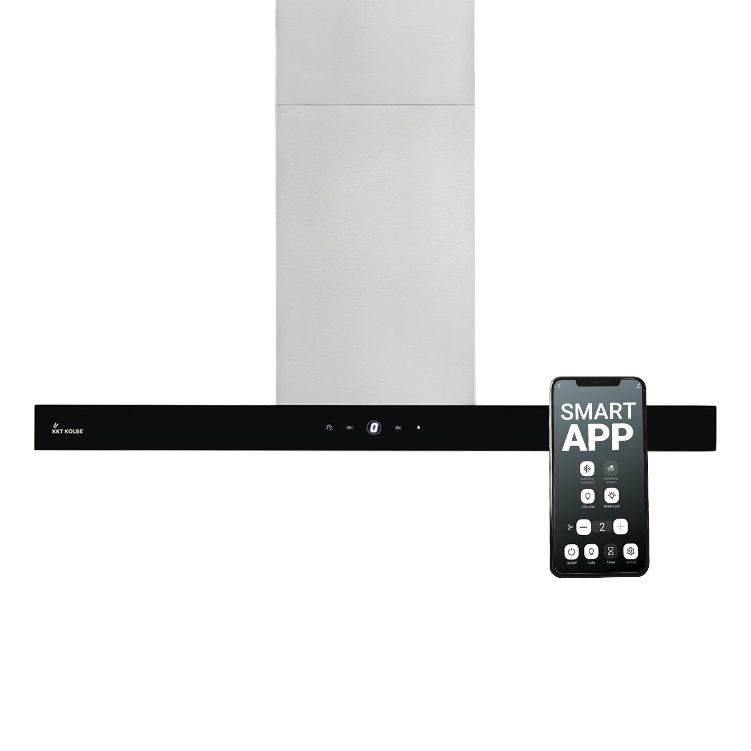 KKT KOLBE Delta Isola HC - Cappa aspirante 90 cm, in acciaio inox, vetro nero, app WiFi intelligente, Wi-Fi, funzionamento con sensore Touch
