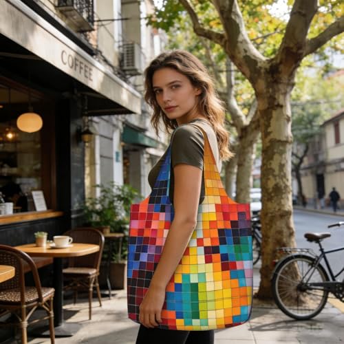 DUYKIMQW Dizzy Lines Sacs d'épicerie portables, pliables et réutilisables pour les courses, les trajets et les voyages, Bloc chromatographique, Taille unique – vue 2