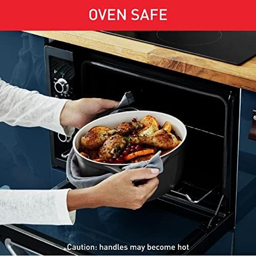 Tefal Air Oval Casserole Dish 30cm Non Stick Induction Cast Aluminium (Lighter Than Cast Iron) with Lid Grey E2558904