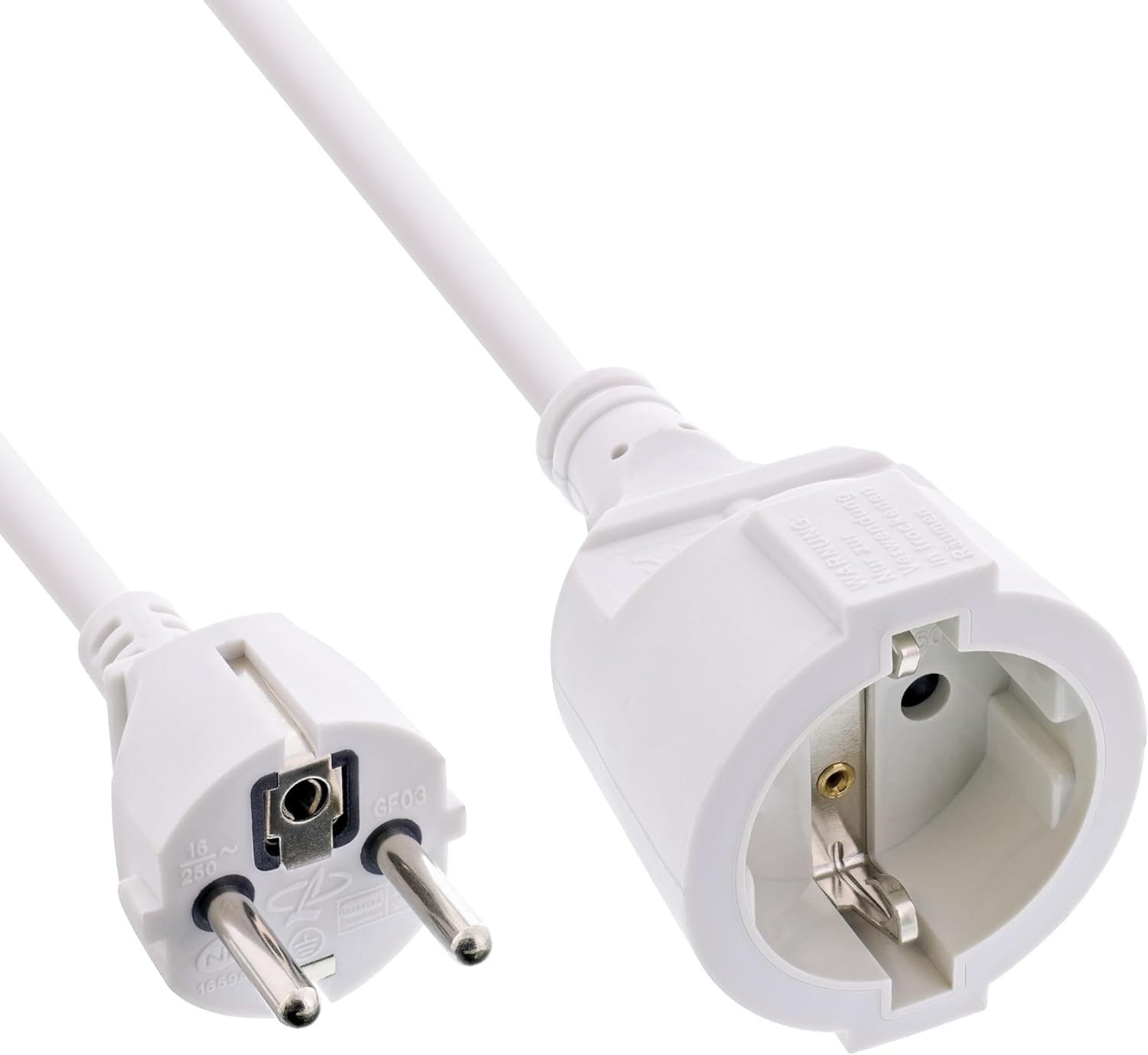 InLine® Przedłużacz prądu z zestykiem ochronnym, wtyczka/gniazdo, biały, 1 m | Do użytku w pomieszczeniach, certyfikat GS z ochroną przed dziećmi, 230 V, H05VV-F3G1,5, 16400 W