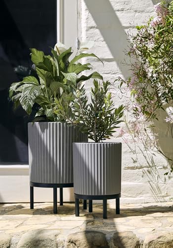 Image of Veradek Demi Series Raised Duo Planters - Set of 2 Planters with Stands | Made From a Durable Plastic-Stone Composite & Comes With Wooden Stand. Modern Porch /Patio Decor