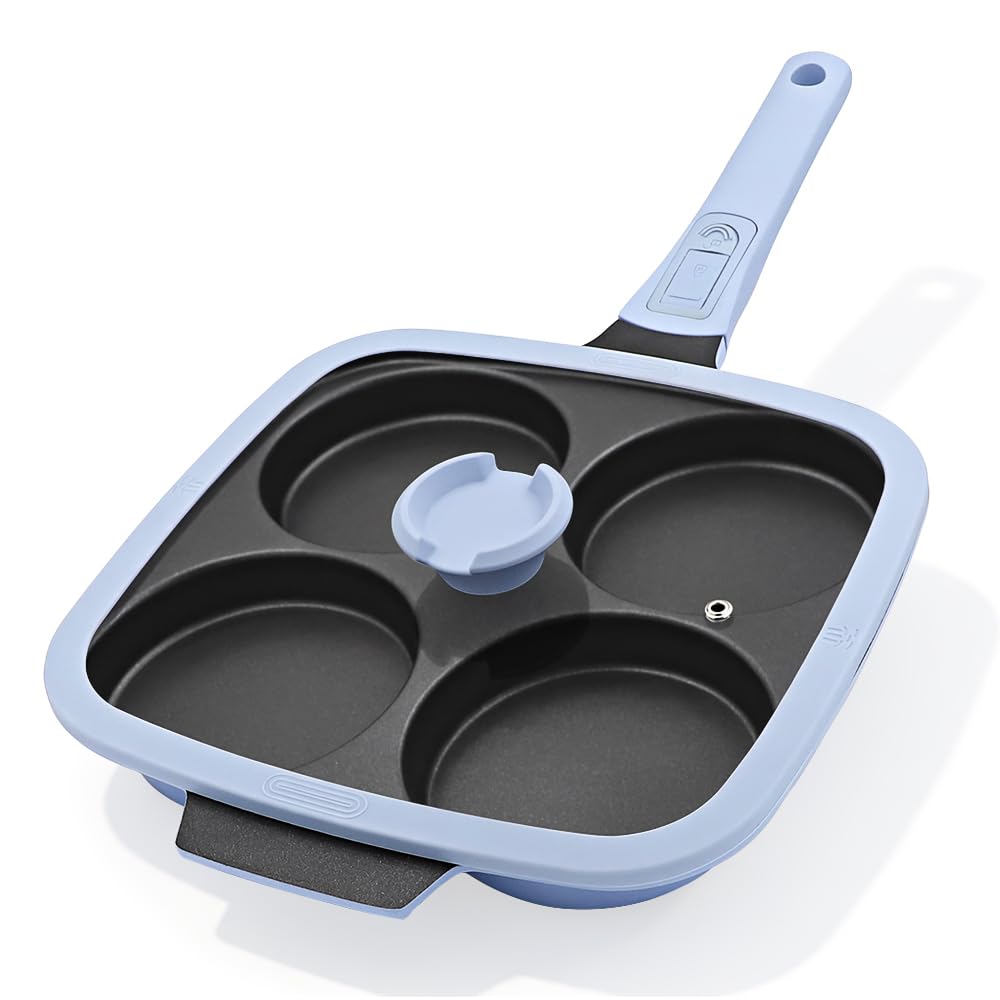 RANX INGST Large 4-Cup Egg Frying Pan with Lid, 26 x 24 cm, Induction, Blue
