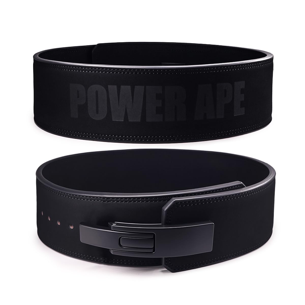 Power Ape Leather Weight Lifting Belt with Lever Buckle Gym Fitness Training Double Strength Bodybuilding Workout Belt Men and Women Support Powerlifting Equipment (black, M)
