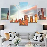 SIGNWIN 5 Panel Canvas Wall Art City Illuminations for Home Decorations Ready to Hang - 60