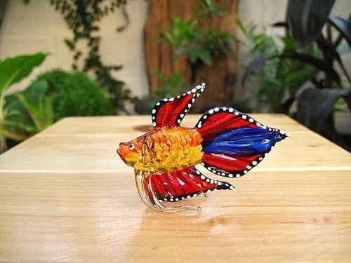 Handmade Mini 2" Blown Glass Fighting Fish Figurines Figures Art,Collectible Dollhouse Gift Ideas,Miniature Aquatic Animals,Tiny Ornament Cool Stuff Decor No.1 image 3