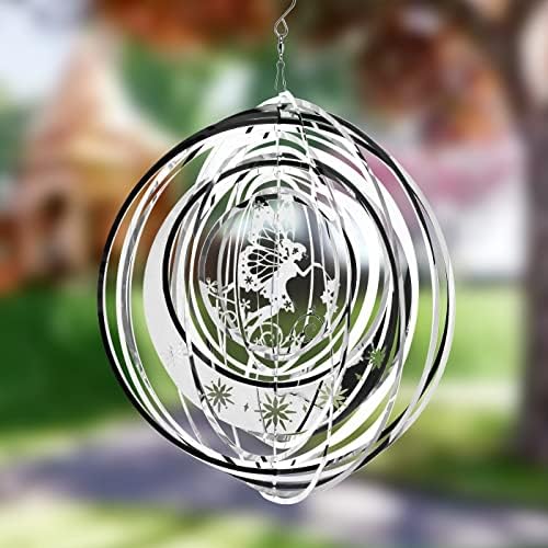 SENLIDWATAN Wind Spinner Butterfly Fairy 12 inch, 3D Stainless Steel Wind Spinner for Yard and Garden Indoor Outdoor Hanging Decoration Kinetic Art Décor Clearance Windmills Backyard Decor for Outside