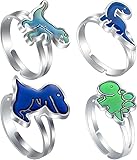 YgonziRuvc Mood Ring for Kids, 4PCS Dinosaur Color Changing Party Rings, Adjustable Emotion Rings for Girls and Boys, Fun Jewelry Gift Set for Birthday and Play