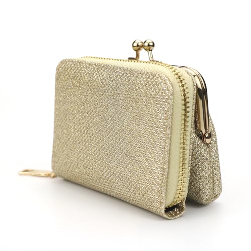 2 in 1 Change Purse Wallet,Credit Card Holder with Cion Purse Women,Cute Pouch for Gril with Zipper Clasp (Gold)3