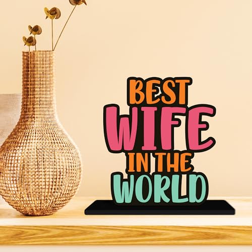 Image of Artvibes Best Wife in the World Quotes Table Decor for Office Desk | Home Decoration Items | Living Room | Modern Art Wooden Showpiece Decorative Gift Item (SP 1178)