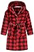 ECGK ボーイズ フリース ローブ フード付き 幼児 ソフト ふわふわ バスローブ 子供用 2~16歳, 赤チェック, 6-8 Years