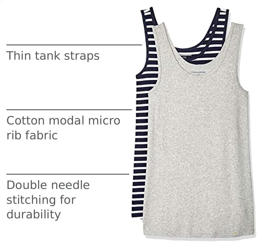 Image of Amazon Essentials Women's Slim-Fit Ribbed Scoop Neck Tank Tops, Pack of 2