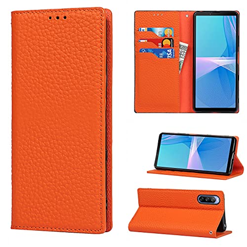 Coque Sony Xperia 10 III en cuir véritable orange avec cordon chic Cavor