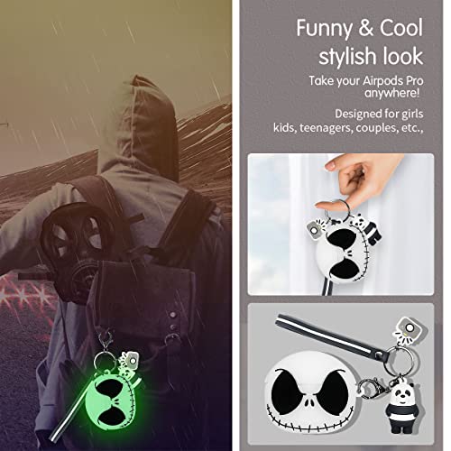 [7In1]Cool Cover Case For Airpods Pro Case, Luminous Skull Airpods Pro Cover,Cute Cartoon Anime Funny Protective Skin Airpod Pro Silicone Case For Man Boys Girls With Accessories(Luminous Airpod Case) #TOP5