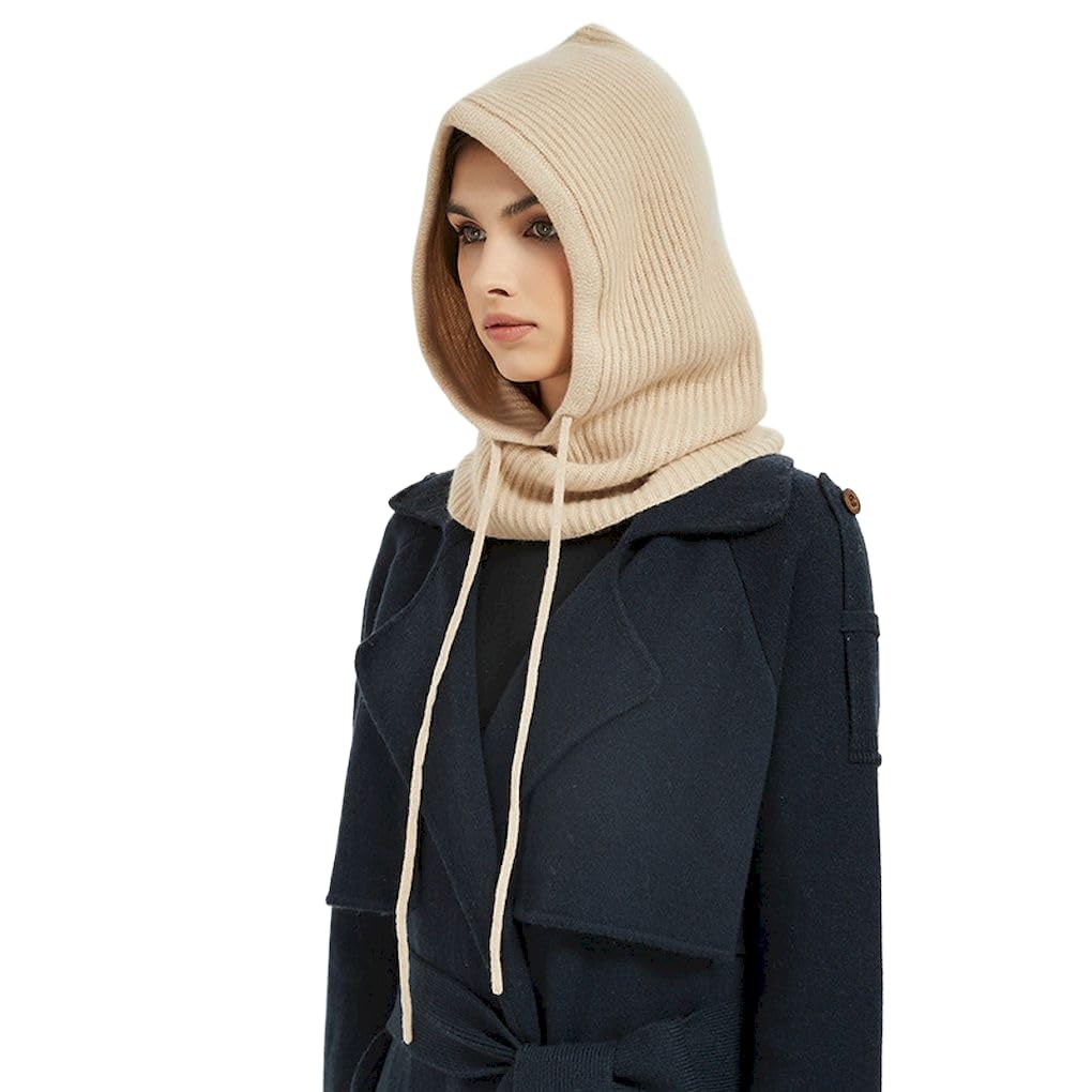 Damen Herren 100% Kaschmir Kapuzen-Schal, weiche Schalmütze mit Kordelzug, warmer Loop Schal mit Kapuze