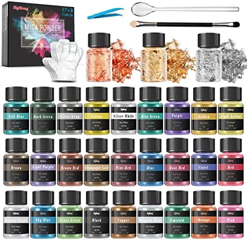 Mica Powder - 30 Pearlescent Epoxy Resin Color Pigments Set- Natural Cosmetic Grade Pigment for Soap Dye, Lip Gloss, Nail Polish, Makeup, Epoxy Resin, Candle Making, Bath Bombs, Slime, 5g/0.18oz