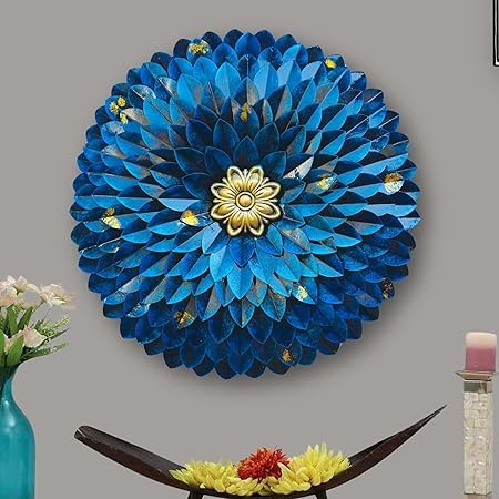 RSN Retro Style Metal Handpainted Rustic Iron Wall Hanging of Blue Flower Art Sculpture for Home Office Wall Decor/Wall Hanging (24 x 24 Inches) 1
