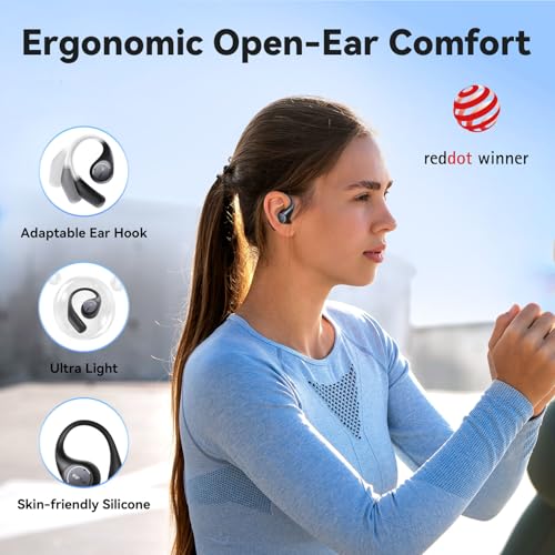 Image of EarFun OpenJump Open Ear Headphones, Wireless Earbuds with Ergonomic Earhook, Hi-Res Sound, LDAC, 4 Mics ENC Call, 42H Playtime, Multipoint Connection, IPX7 Waterproof, Snug Fit for Workout, Running