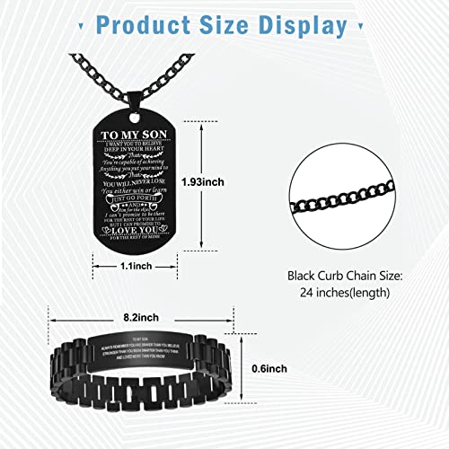 Caleesllc Son Gift Link Bracelet And Customized Dog Tag Necklace With Watch Adjustment Tool Stainless Steel Personalized Wristband Fit For Graduation Birthday Christmas #TOP1