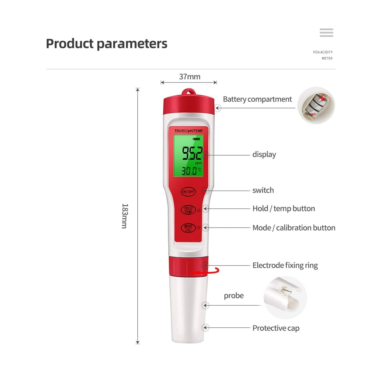 Kit per l'analisi dell'Acqua, Misuratore di PH 4/5 in 1 TDS EC ORP Salinità S. G Temperatura con retroilluminazione Monitor Digitale della qualità Acqua Tester for Acquario(4 in 1 PH Meter)