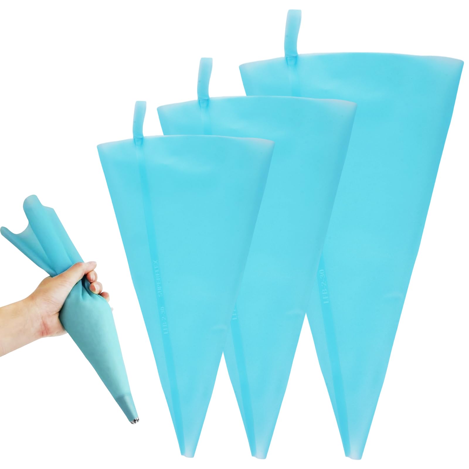 Varenzya 3 Pièces Poche a Douille Patisserie Professionnelle, 40/35/30 cm Bleu Poche a Douille Reutilisable, 3 Tailles Lavable Poches Douilles Patisserie pour Décorer Gâteaux, Biscuits, Desserts - 2