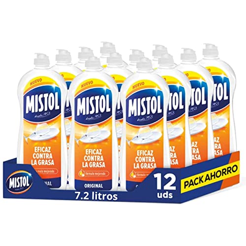 Mistol Original - Pack de 12 unidades - Lavavajillas líquido mano, concentrado, 600 ml, poder...