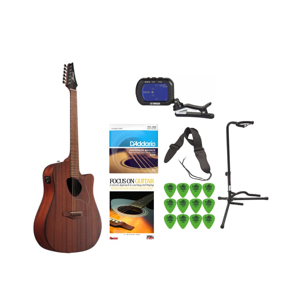 Ibanez ALT20 Altstar 6-String Acoustic-Electric Guitar (Open Pore Natural) Bundle with Tuner, Guitar Stand, Guitar Strings, Guitar Learning Book, Guitar Strap, and Guitar Picks (12-Pack) (7 Items)
