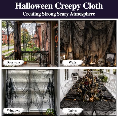 Image of ZeeDix Halloween Black Creepy Cloth 80 x 200 Inch Giant Spooky Cheesecloth Halloween Decoration Scary Gauze Cloth for Party Supplies Haunted Houses Outdoor Yard Home Wall Doorways Decor