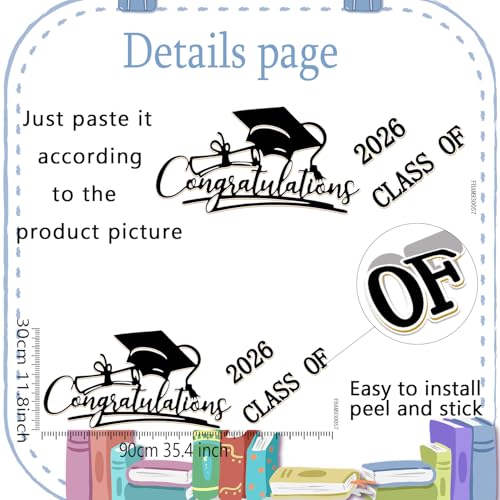 Decoración Vinilo Pared Graduación Congrats Grad Negro miniatura 2