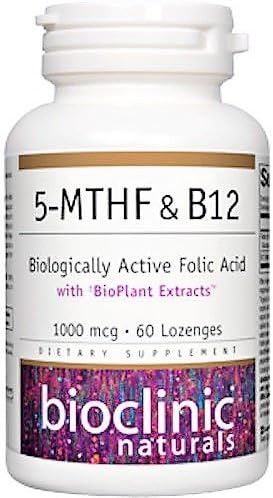 Bioclinic Naturals 5-MTHF & B12 Biologically Active Folic Acid - 60 Lozenges