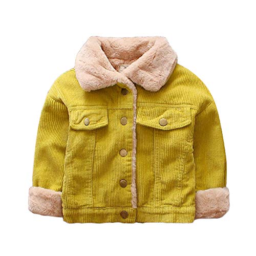 VEKDONE Girls Sherpa Trim Hood Fleece Lined Winter Puffer Jacket Coat Yellow